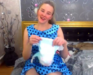 Nasty russian youngster in a blue sundress attempts nappies