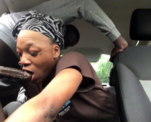 Ebony Girlfriend getting muddy face penetrate in the car