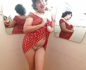Pinup honey has no undies in front of mirror Classic Classic